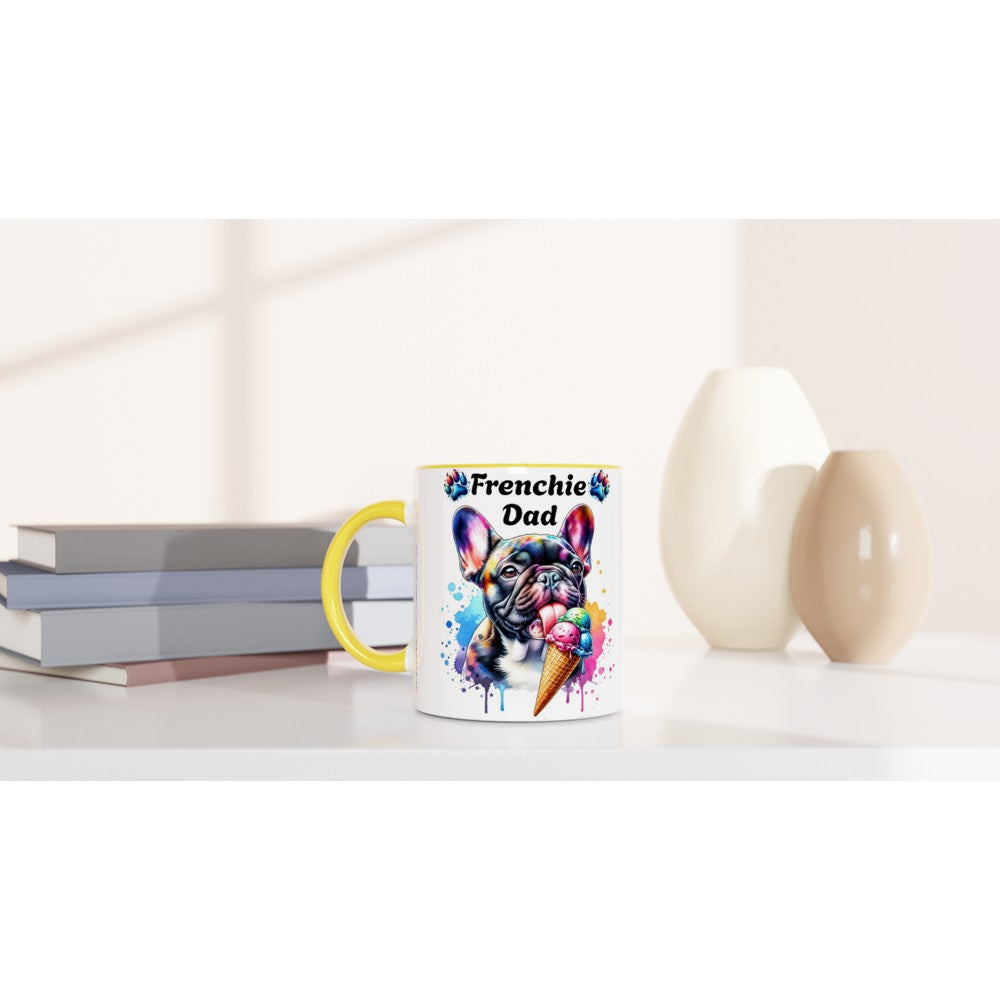 Frenchie dad ceramic mug with cute French Bulldog licking ice cream - Print Material