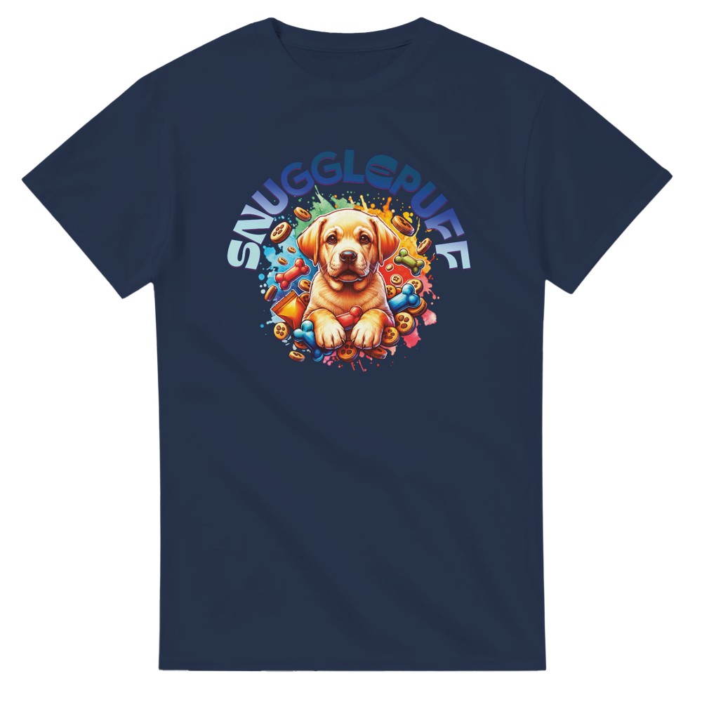 Cute Golden Retriever puppy Snugglepuff colourful T-shirt. - Navy / S - T-shirt