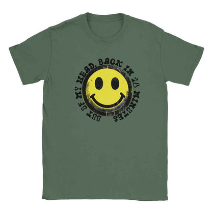 Happy Raver T-Shirt - Smiley Yellow Face with 'Out of My Head'  - Soft & Comfy Tee