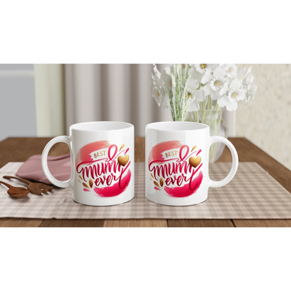 Best Mum Ever Rustic Ceramic Mug -250ml  White Mug with Coloured Accents