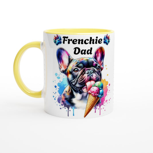 Frenchie dad ceramic mug with cute French Bulldog licking ice cream - Ceramic Yellow - Print Material