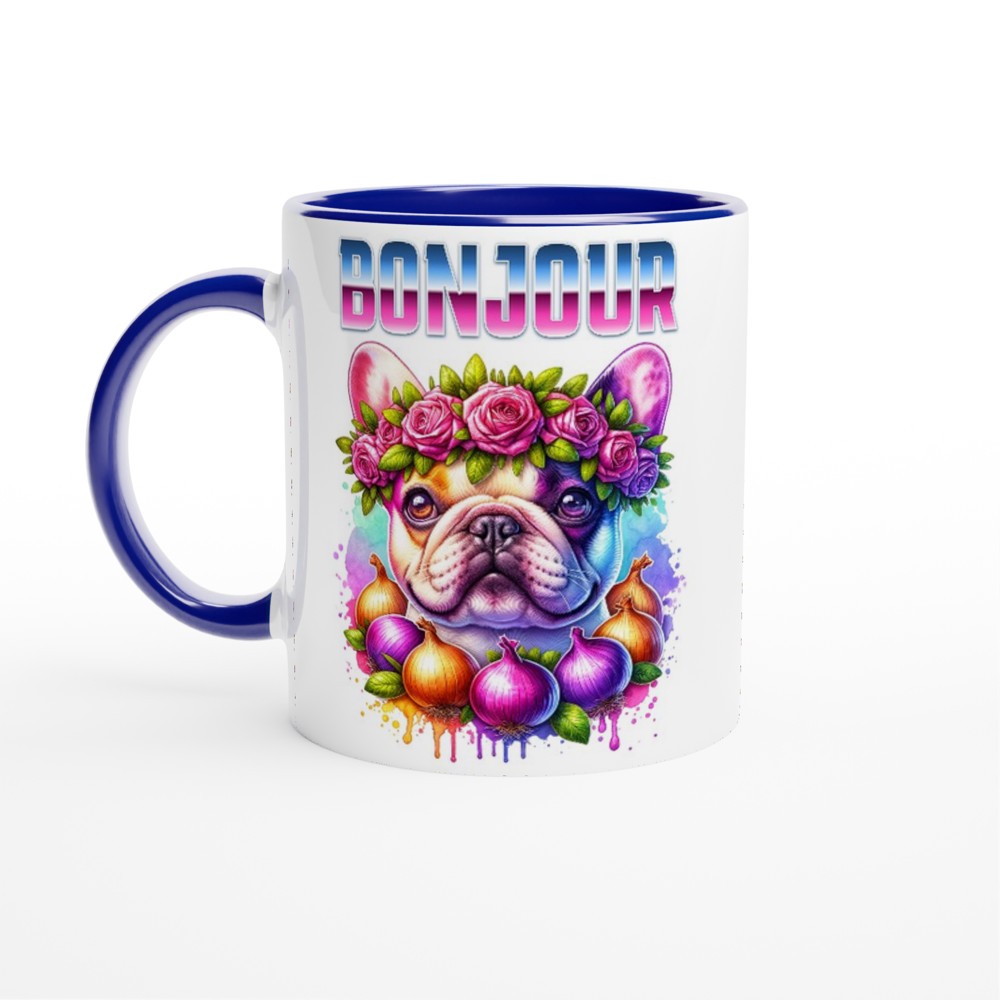 French Bulldog Floral 250ml colourful ceramic mug - Ceramic Blue - Print Material