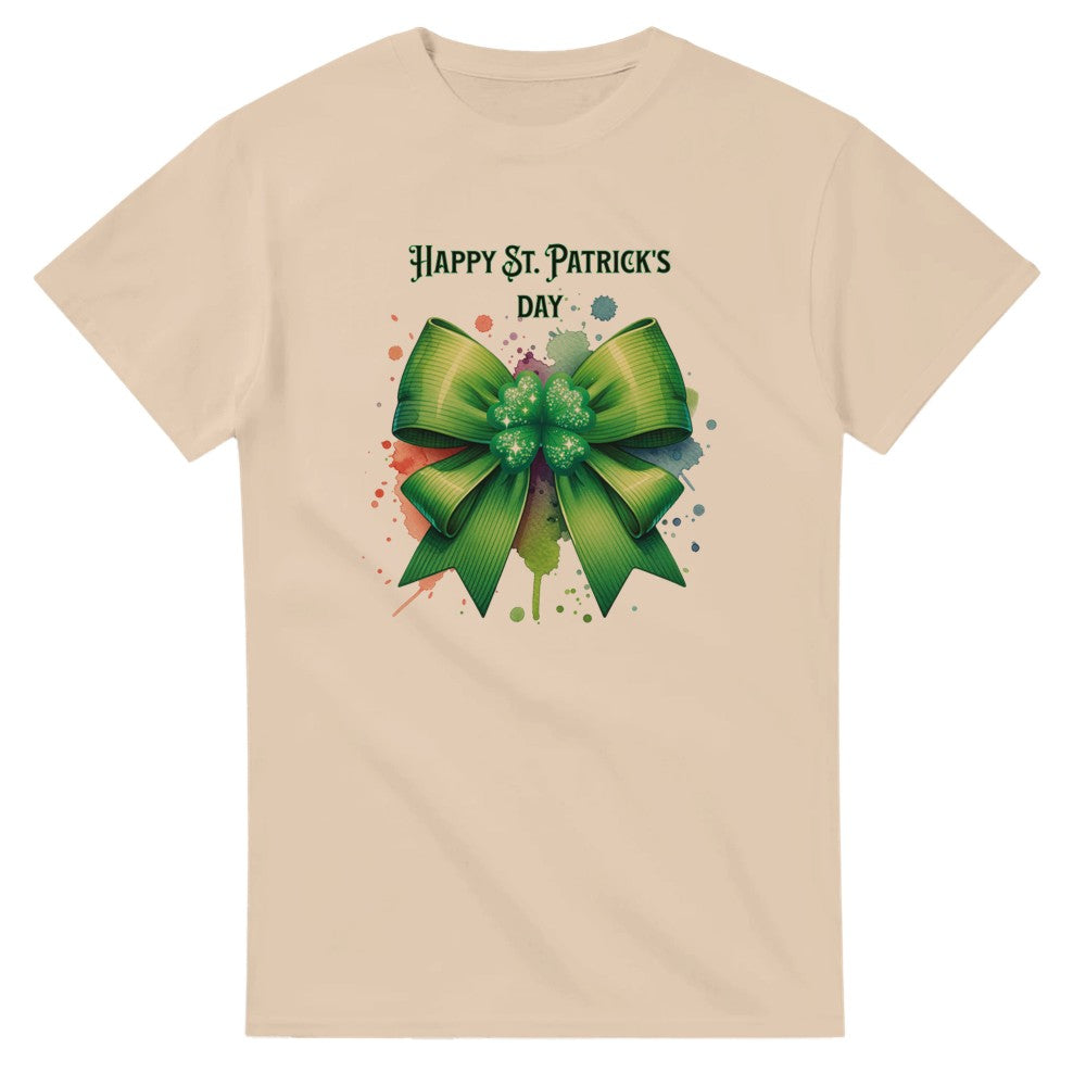 Unisex St Patrick’s Day Shamrock and Bow T-Shirt | Lucky Clover Tee | Perfect Gift - Natural / S - T-shirt