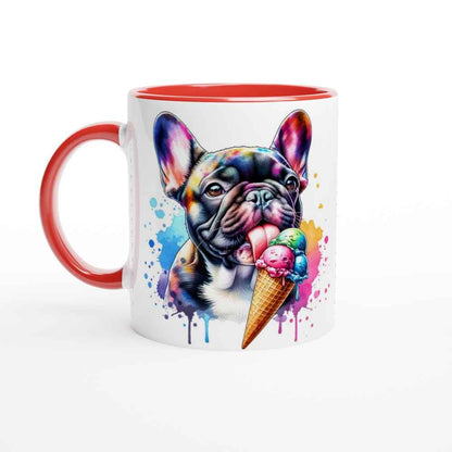 Cute Frenchie 250ml Ceramic Mug with Colour Inside – French Bulldog Licking Ice Cream | Unique Dog Lover Gift