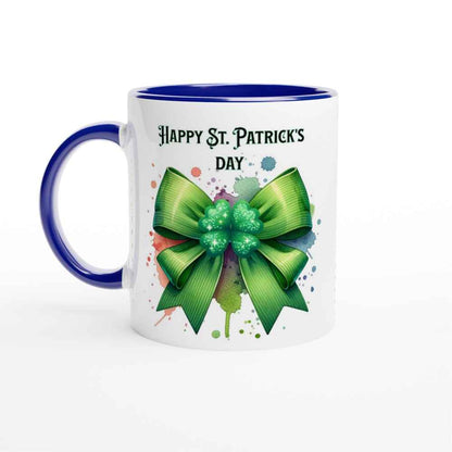 Happy St Patrick's Day Mug - Shamrock and Bow Design - Ceramic 250ml Coffee - Tea Cup - Dishwasher & Microwave Safe