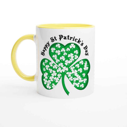 Happy St Patrick's Day Mug - Shamrock Design - Ceramic 250ml Coffee - Tea Cup - Dishwasher & Microwave Safe Irish celebration