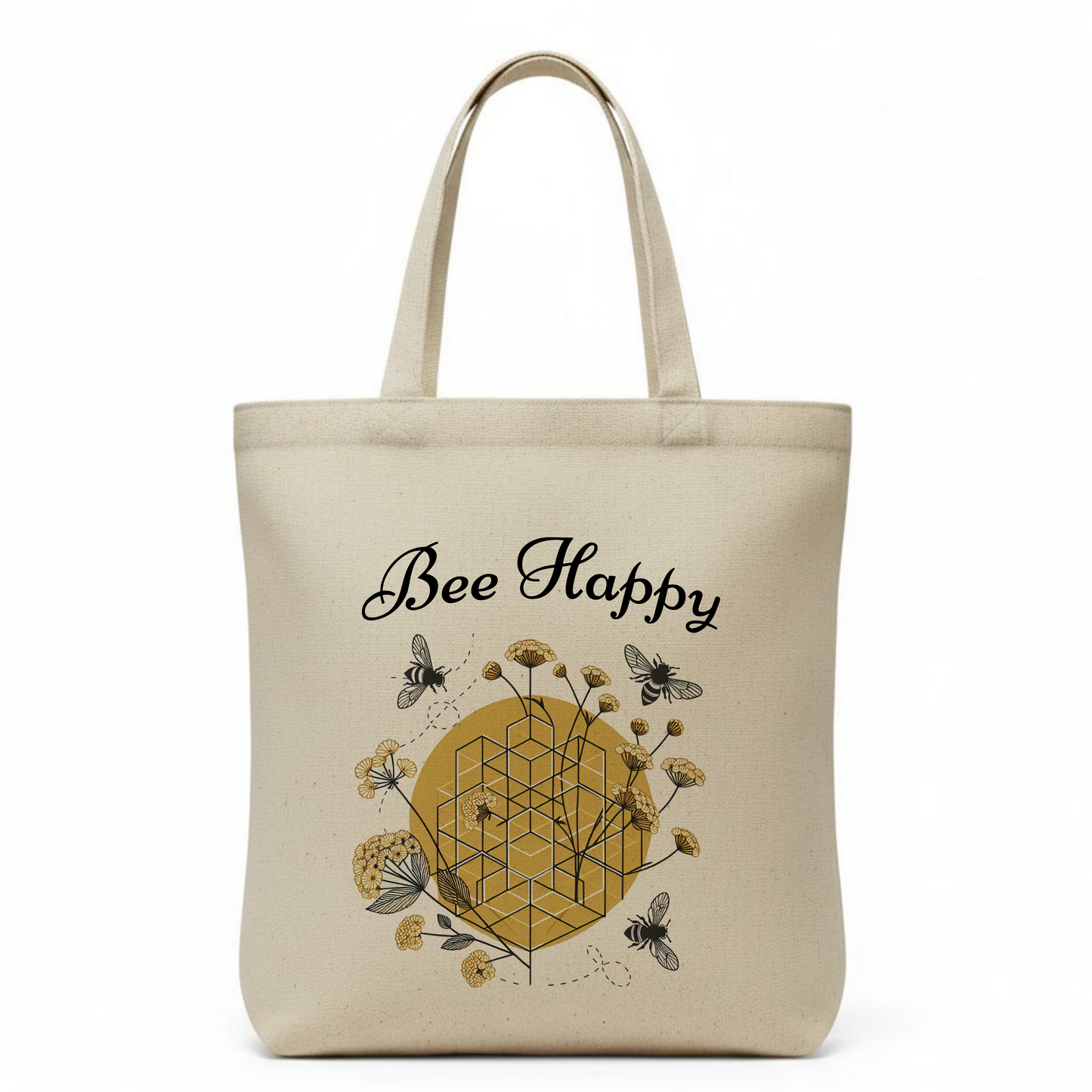 Bee Happy Wildflower Cotton Tote Bag – Eco-Friendly Bee Lover Gift | Reusable Shopping Bag