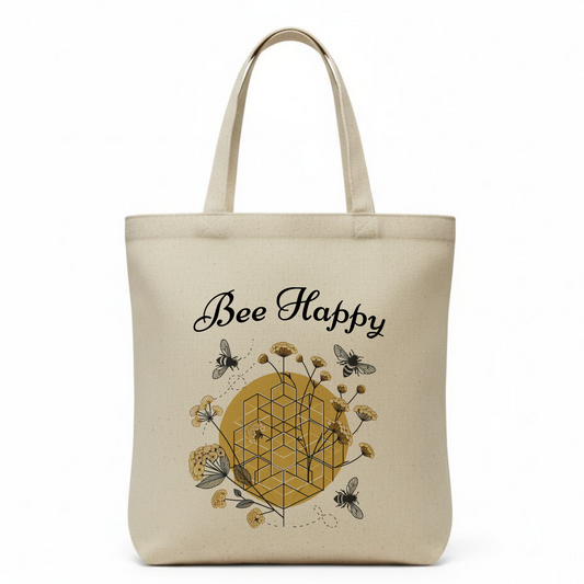 Bee Happy Wildflower Cotton Tote Bag – Eco-Friendly Bee Lover Gift | Reusable Shopping Bag