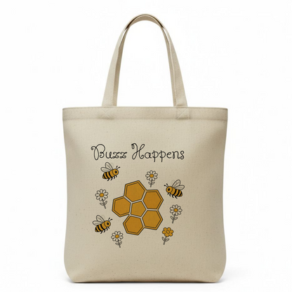Buzz Happens Bee Eco Cotton Tote Bag – Funny Bee Lover Gift | Reusable Everyday Bag - J & I Vision
