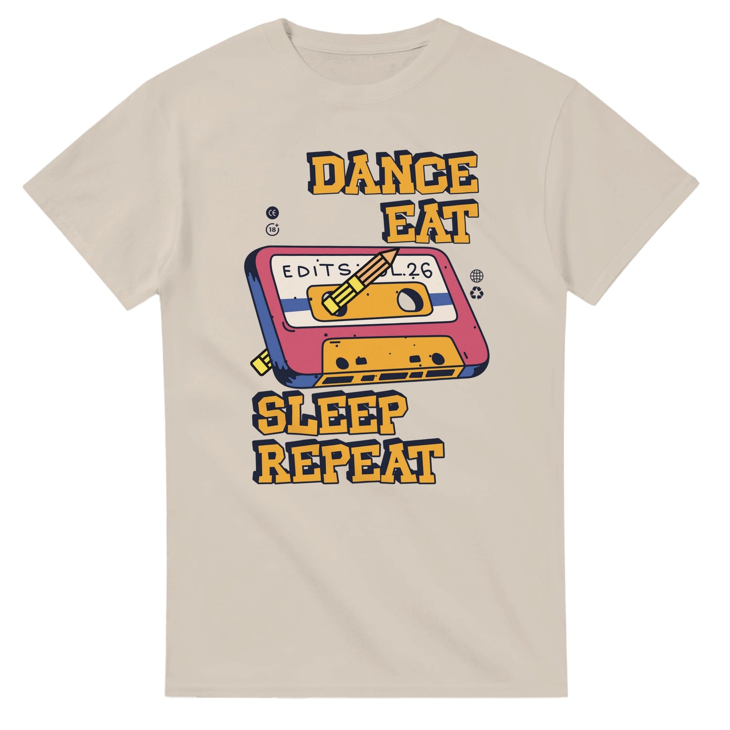 Retro Music Lovers T-Shirt - Dance Eat Sleep Repeat - Vintage Audio Tee for dancers - Sand / S - T-shirt
