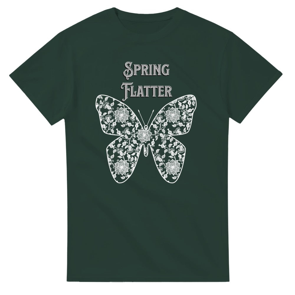 Cute Butterfly T-Shirt in lace style | Stylish 100% Cotton Tee | Casual Everyday Wear - Forest Green / S - T-shirt