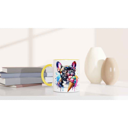 Cute Frenchie 250ml Ceramic Mug with Colour Inside – French Bulldog Licking Ice Cream | Unique Dog Lover Gift