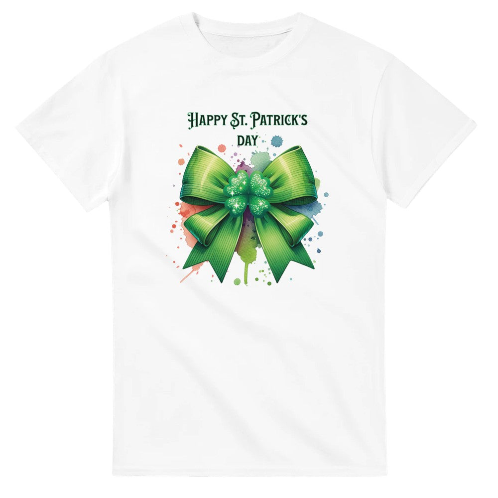Unisex St Patrick’s Day Shamrock and Bow T-Shirt | Lucky Clover Tee | Perfect Gift - White / S - T-shirt