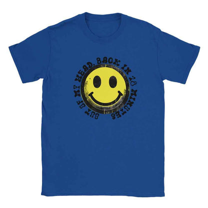 Happy Raver T-Shirt - Smiley Yellow Face with 'Out of My Head'  - Soft & Comfy Tee