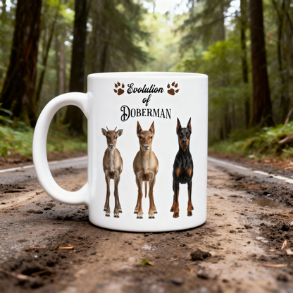 Evolution of Doberman 250ml Ceramic Mug & Coaster Set – Unique Gift for Doberman Lovers