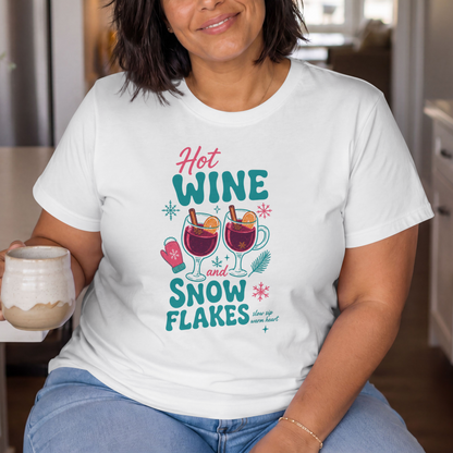 Hot Wine And Snow Flakes Shirt, Mulled Wine Christmas, Christmas Market Tee, Winter Wine Gift, Holiday Drinking Shirt, Festive Winter Tee