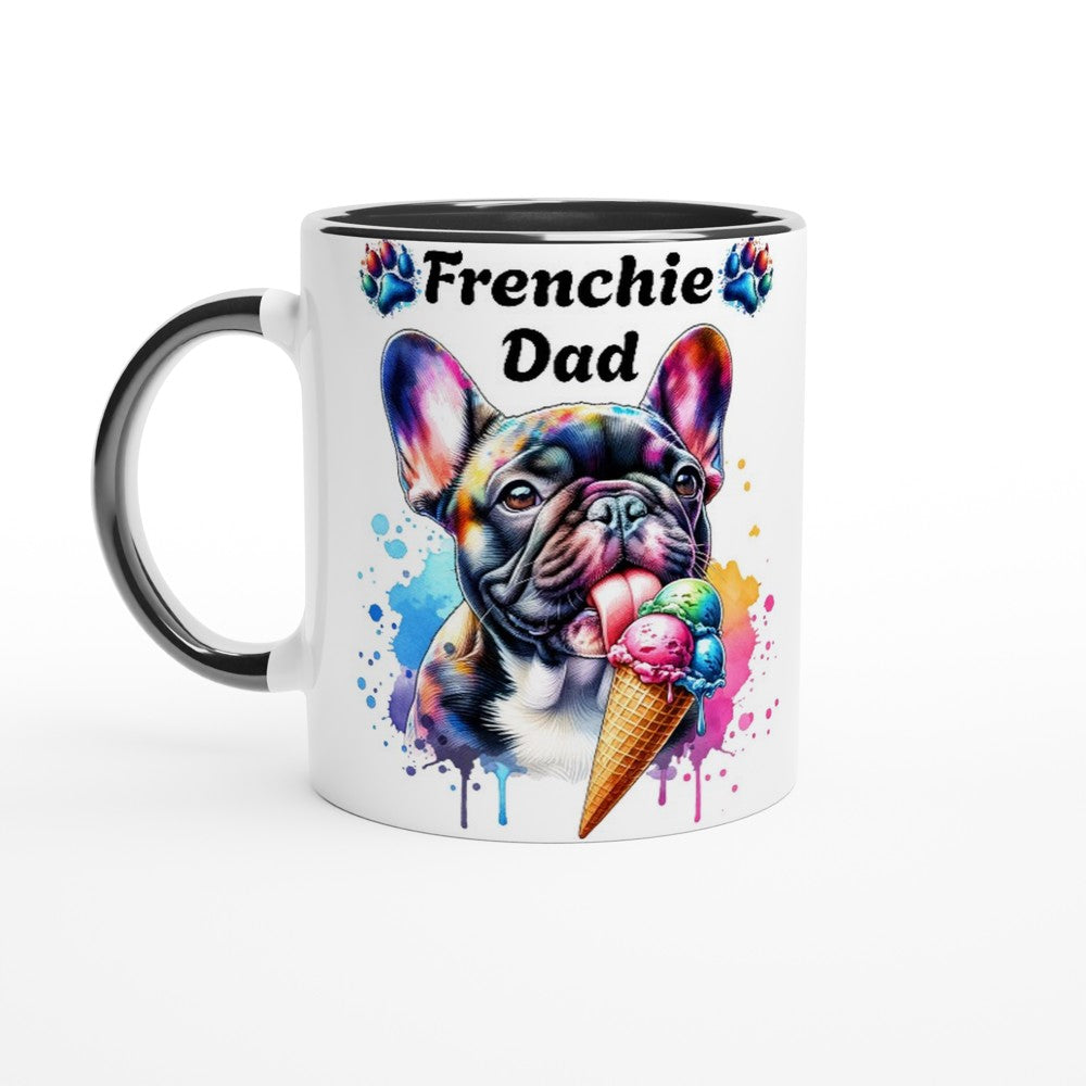 Frenchie dad ceramic mug with cute French Bulldog licking ice cream - Ceramic Black - Print Material