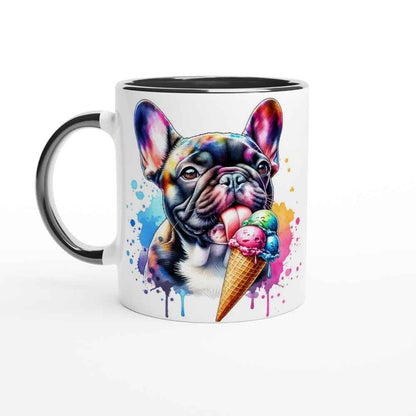 Cute Frenchie 250ml Ceramic Mug with Colour Inside – French Bulldog Licking Ice Cream | Unique Dog Lover Gift