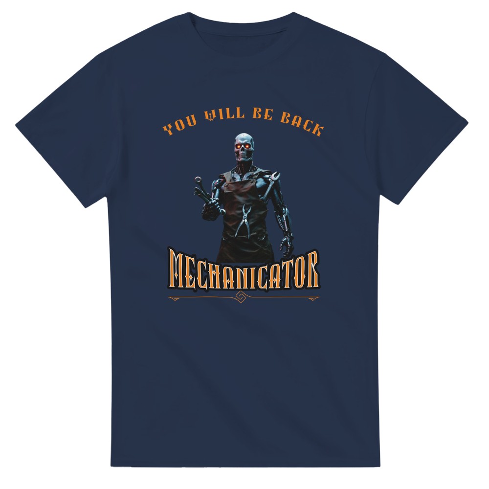 Funny Mechanic Terminator cotton T-shirt Gift for dad partner grandad - Navy / S - Print Material