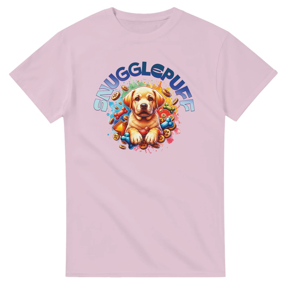 Cute Golden Retriever puppy Snugglepuff colourful T-shirt. - Light Pink / S - T-shirt