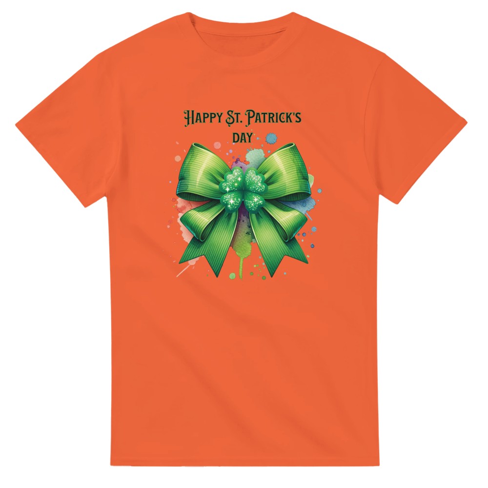 Unisex St Patrick’s Day Shamrock and Bow T-Shirt | Lucky Clover Tee | Perfect Gift - Orange / S - T-shirt