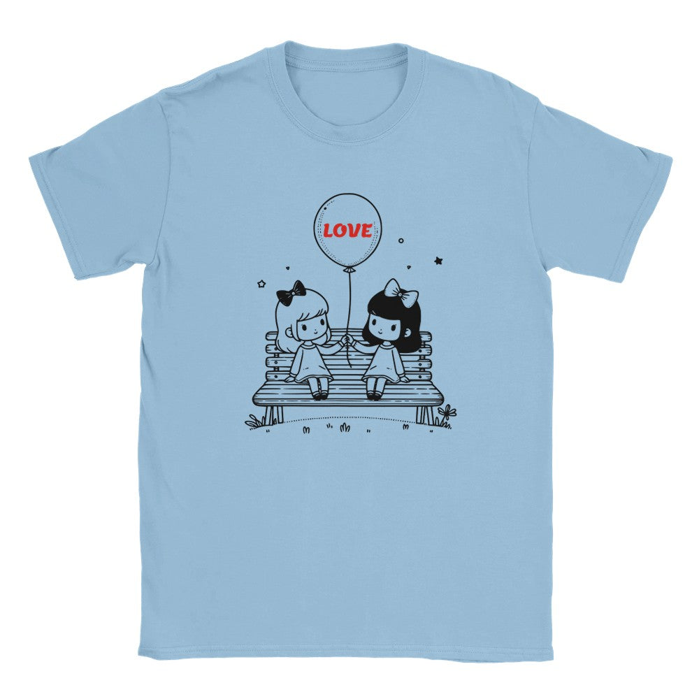 Heartfelt Friendship T-Shirt - Girls on Bench Balloon - Perfect Valentine Gift - Light Blue / S - T-shirt
