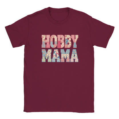 Hobby Mama Shirt, Faux Patchwork Mama Tee, Quilted Letter Graphic Shirt, Floral Patchwork Top, Gift for Crafty Mom, MAROON