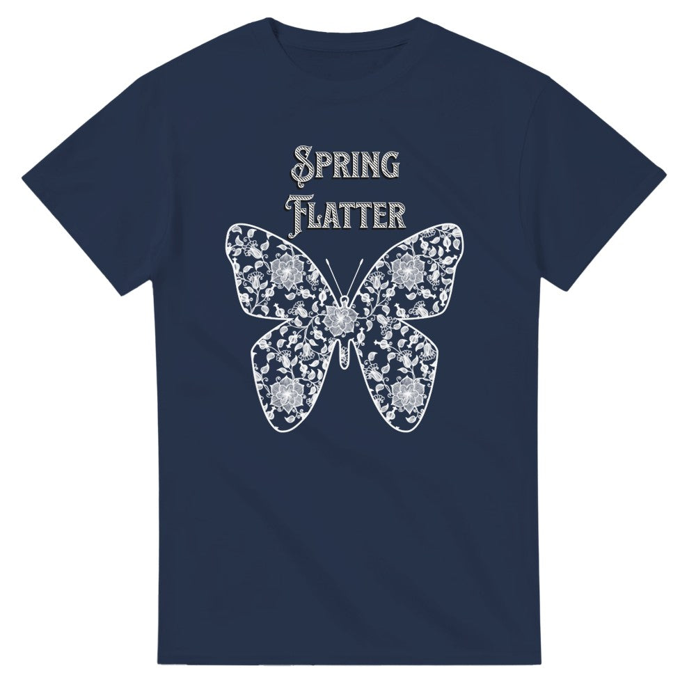Cute Butterfly T-Shirt in lace style | Stylish 100% Cotton Tee | Casual Everyday Wear - Navy / S - T-shirt
