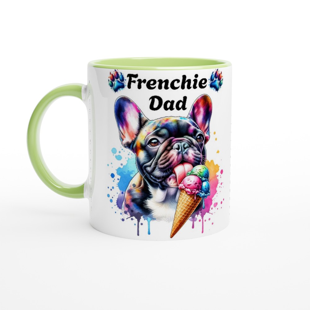 Frenchie dad ceramic mug with cute French Bulldog licking ice cream - Ceramic Green - Print Material