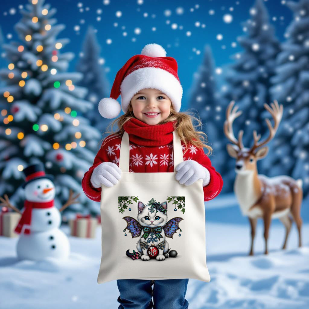 Fluffy Gothic Christmas Kitten Collection – T-Shirt Tile & Tote Bag - Tote bag / Kitty 1 - T-shirt