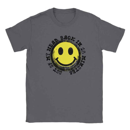 Happy Raver T-Shirt - Smiley Yellow Face with 'Out of My Head'  - Soft & Comfy Tee