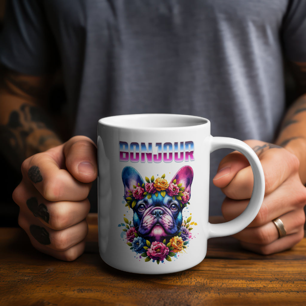 French Bulldog Floral 250ml colourful ceramic mug - Print Material