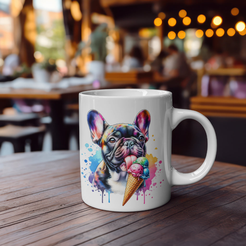Cute Frenchie licking ice cream White 250ml Ceramic Mug with Colour Inside - Print Material
