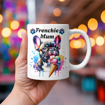 Cute Frenchie Mum 250ml Ceramic Mug – French Bulldog Licking Ice Cream | Gift for Frenchie Mums