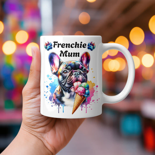 Cute Frenchie mum Ceramic mug French bulldog licking Ice cream. - Print Material