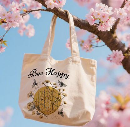 Bee Happy Wildflower Cotton Tote Bag – Eco-Friendly Bee Lover Gift | Reusable Shopping Bag - J & I Vision