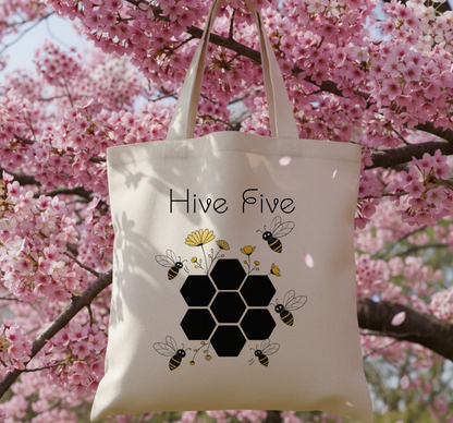 Hive Five Bee Cotton Tote Bag – Nature Lover Eco Shopping Bag | Bee Lover Gift - J & I Vision