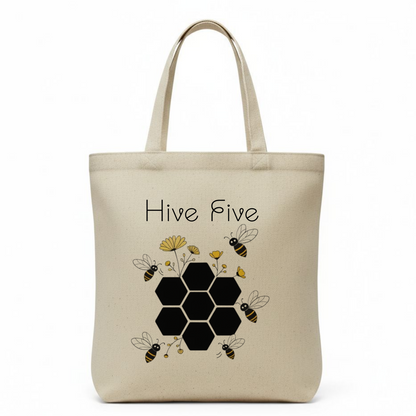 Hive Five Bee Cotton Tote Bag – Nature Lover Eco Shopping Bag | Bee Lover Gift - J & I Vision