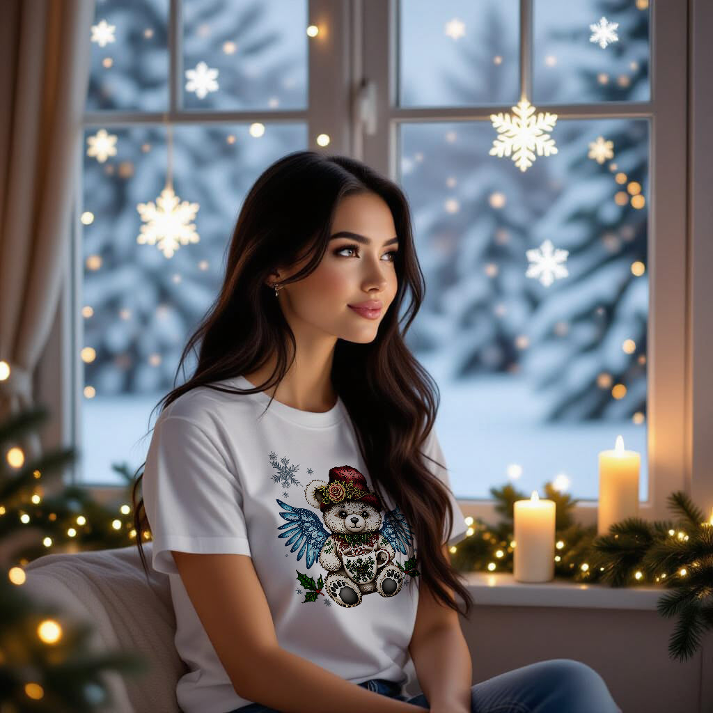 Fluffy Gothic Christmas Teddy Bear Collection – T-Shirt Tile & Tote Bag - T-shirt / Teddy 7 - T-shirt