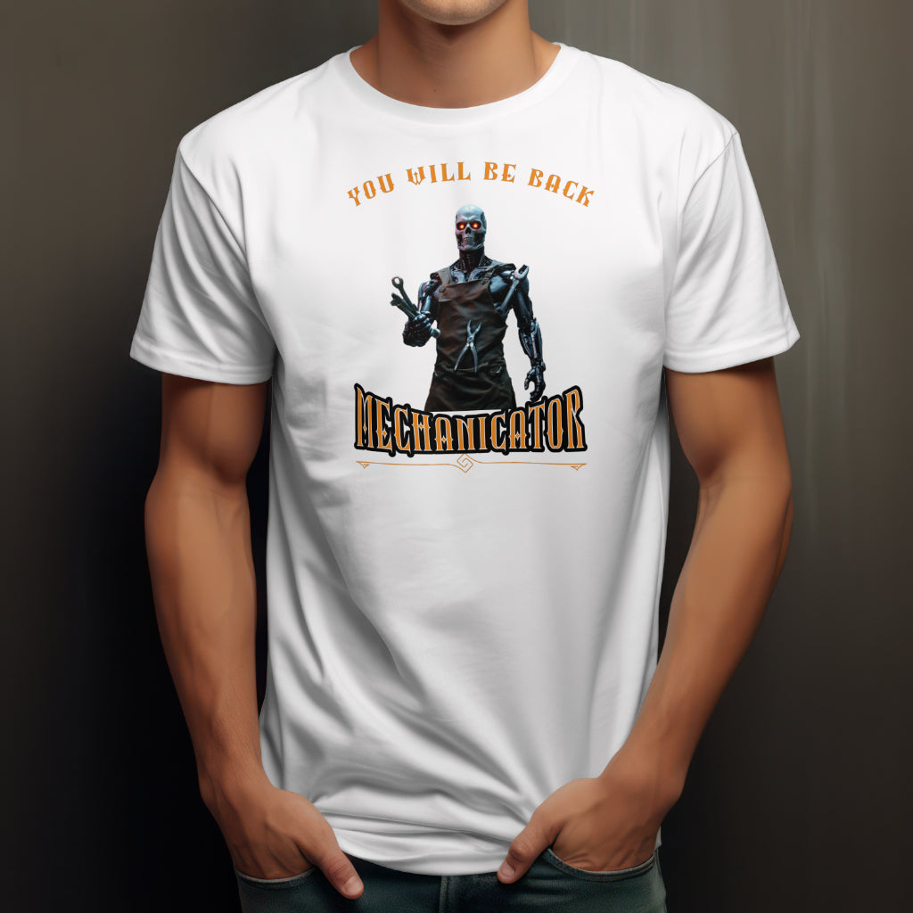 Funny Mechanic Terminator cotton T-shirt Gift for dad partner grandad - Print Material
