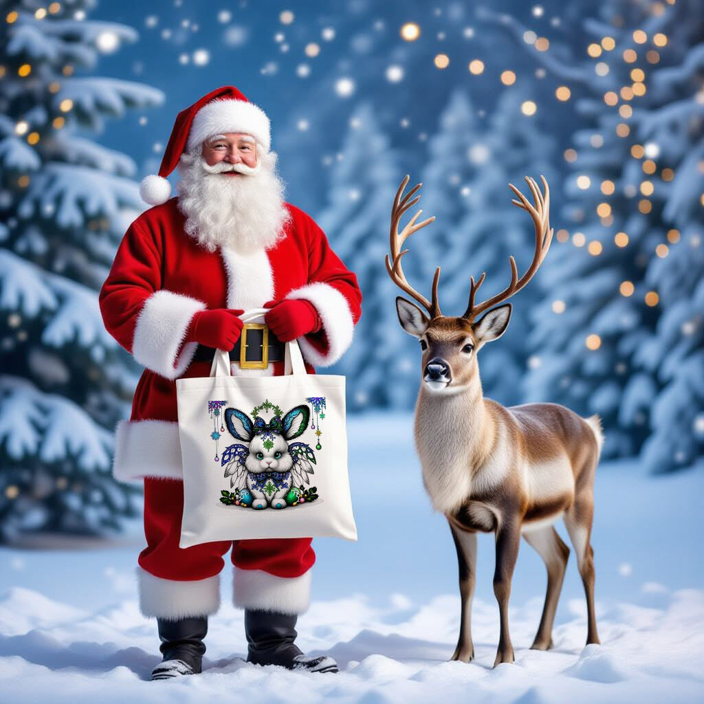 Fluffy Gothic Christmas Bunny Collection – T-Shirt Tile & Tote Bag - Tote bag / Bunny 3 - T-shirt