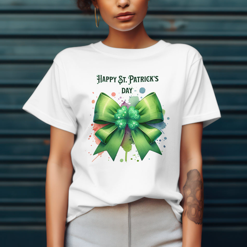 Unisex St Patrick’s Day Shamrock and Bow T-Shirt | Lucky Clover Tee | Perfect Gift - T-shirt