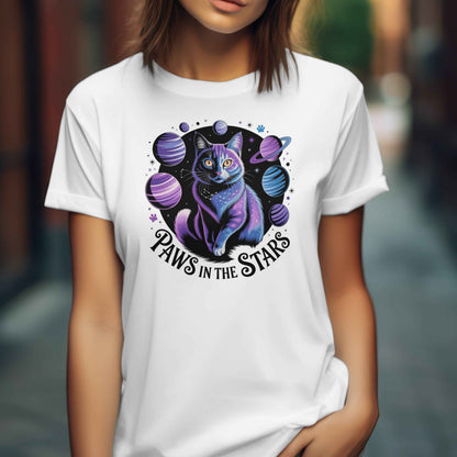Paws in the Stars Unisex Cat T-Shirt – Cosmic Cat Design | Perfect Gift for Cat Lovers