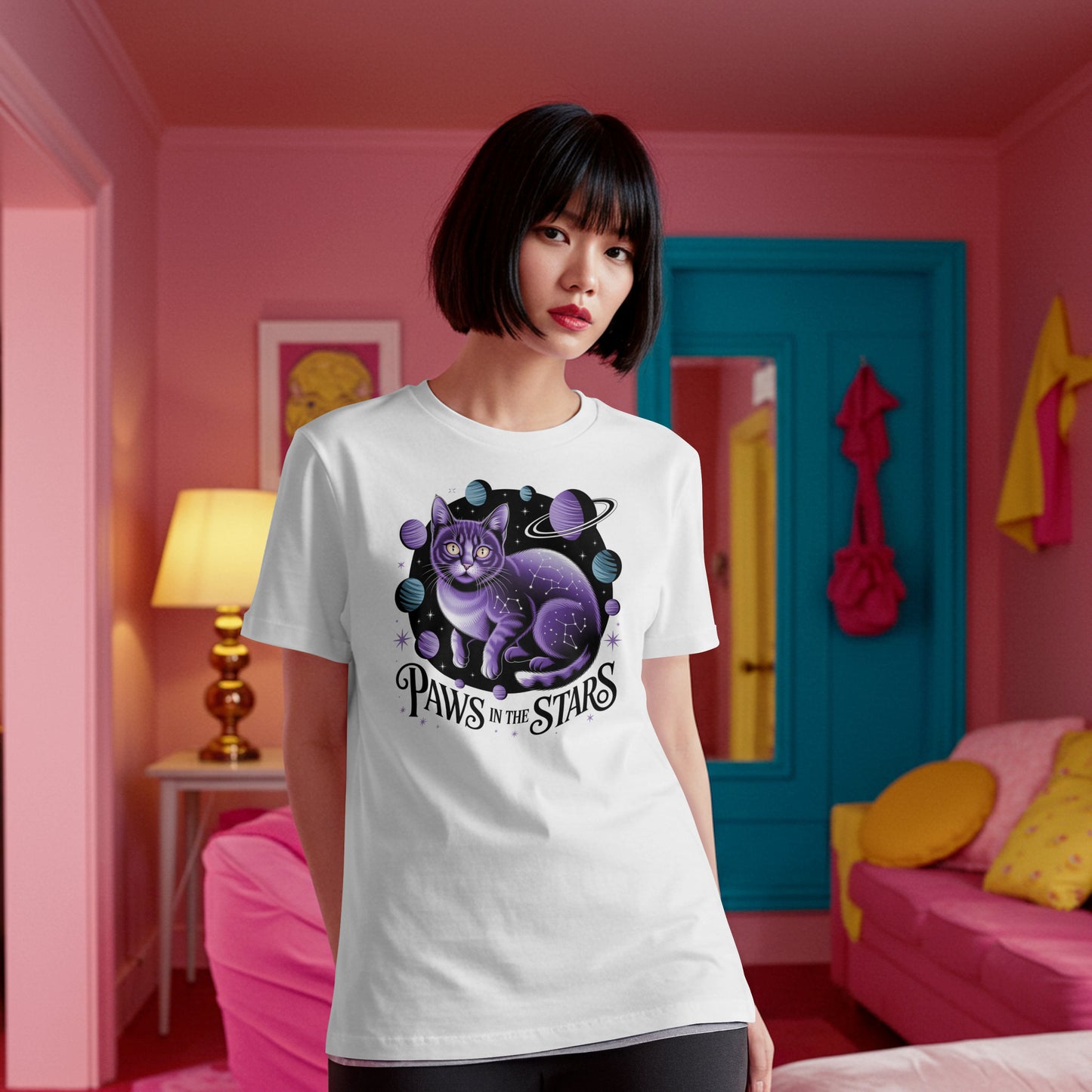 Paws in the Stars Unisex Cotton T-Shirt – Cosmic Cat Designs - Paws and stars 4 / S - T-shirt
