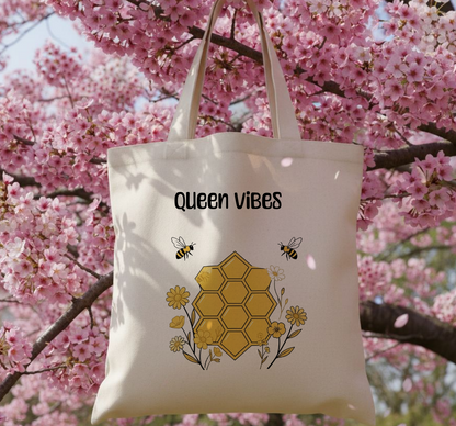 Bee Queen Vibes Eco Cotton Tote Bag – Bee Lover Gift | Reusable Everyday Bag - J & I Vision