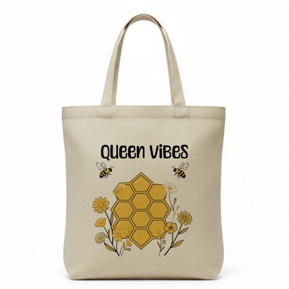 Bee Queen Vibes Eco Cotton Tote Bag – Bee Lover Gift | Reusable Everyday Bag - J & I Vision