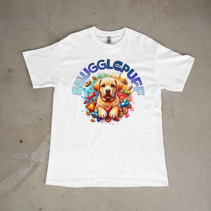Cute Golden Retriever puppy Snugglepuff colourful T-shirt.